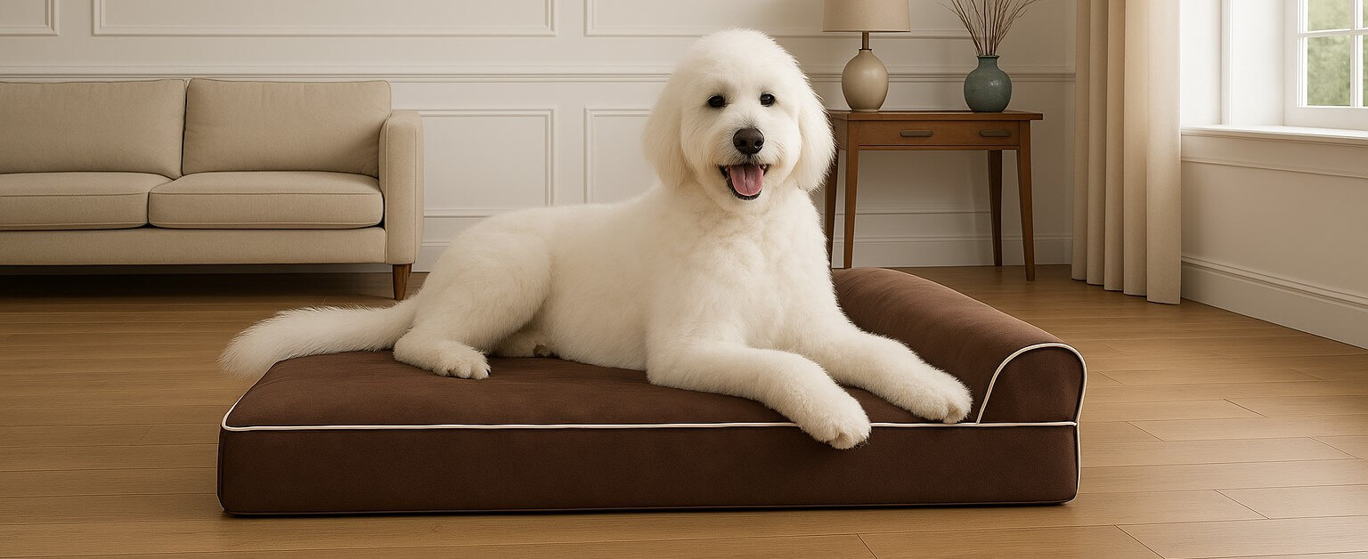 Large dog relaxing comfortably on the KOPEKS Orthopedic Dog Bed with memory foam support