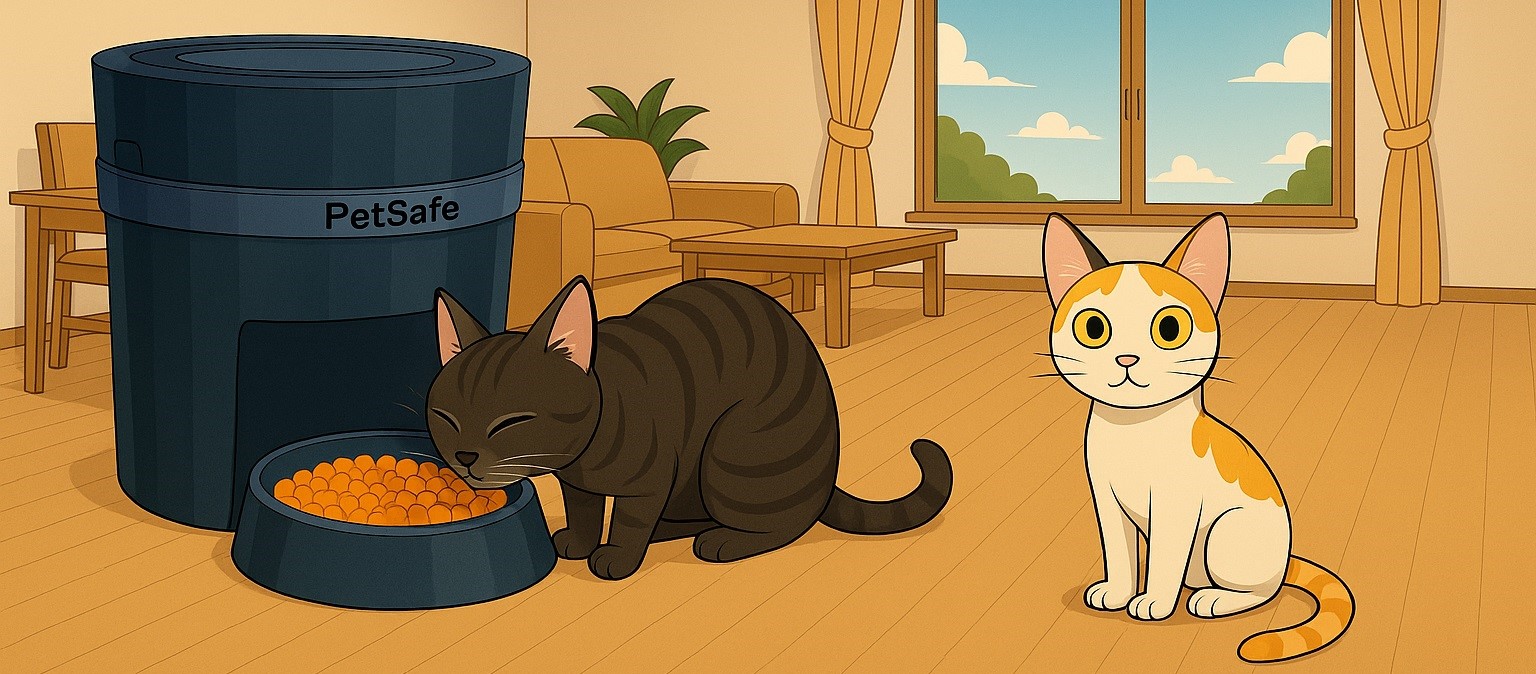 Pet resting peacefully at home while being fed automatically through the PetSafe Smart Feed