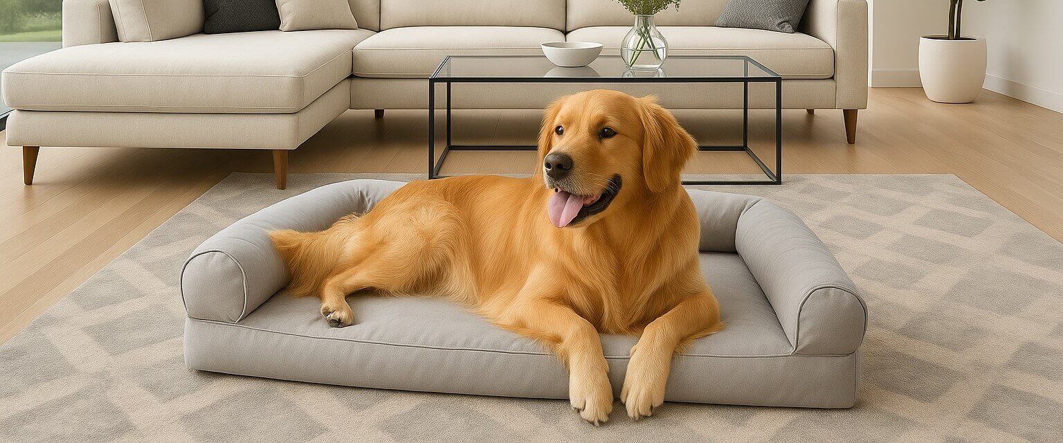 Large dog resting peacefully on the PetFusion Ultimate Dog Bed in a cozy indoor space