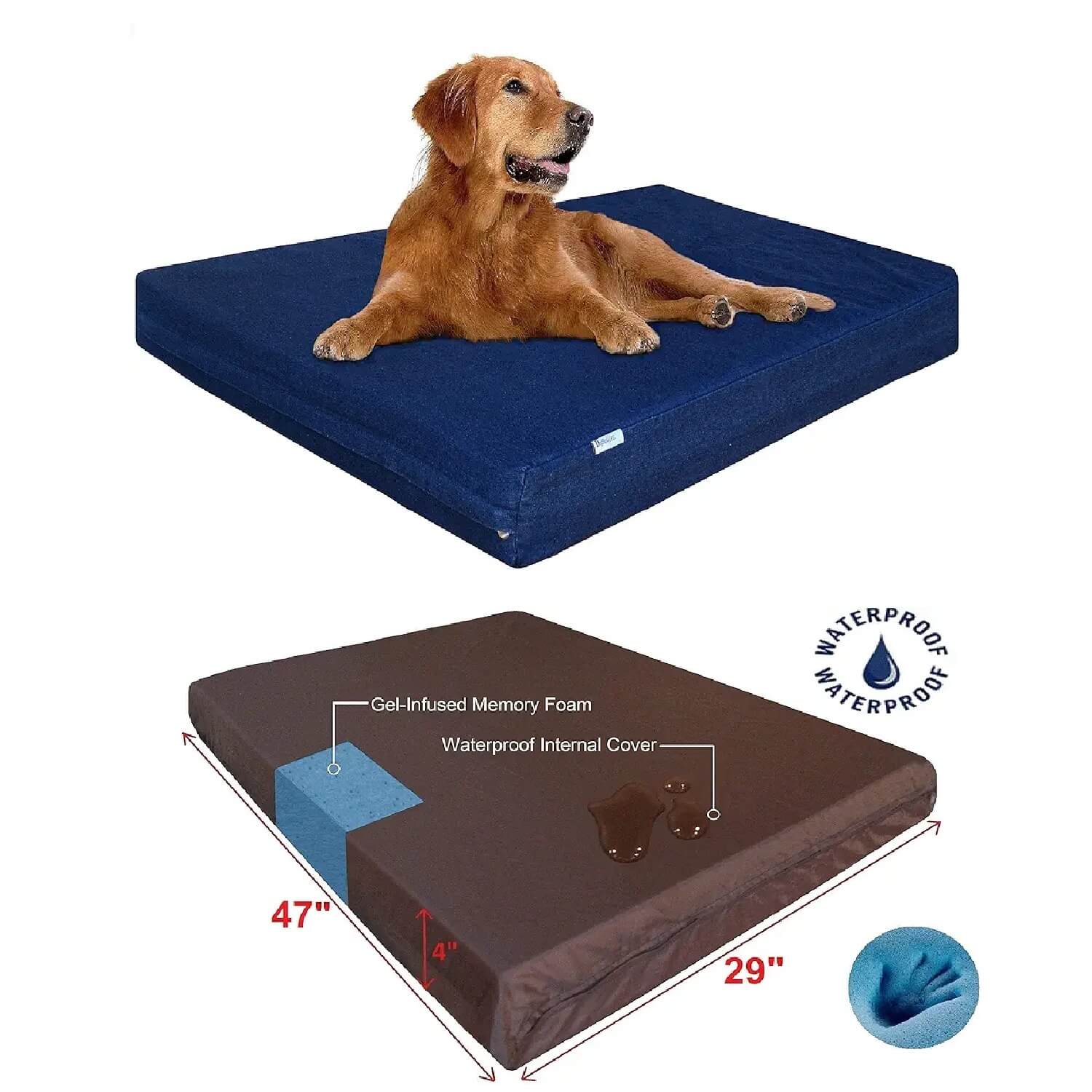 Dogbed4less Extra Large Orthopedic Memory Foam Dog Bed with waterproof internal cover