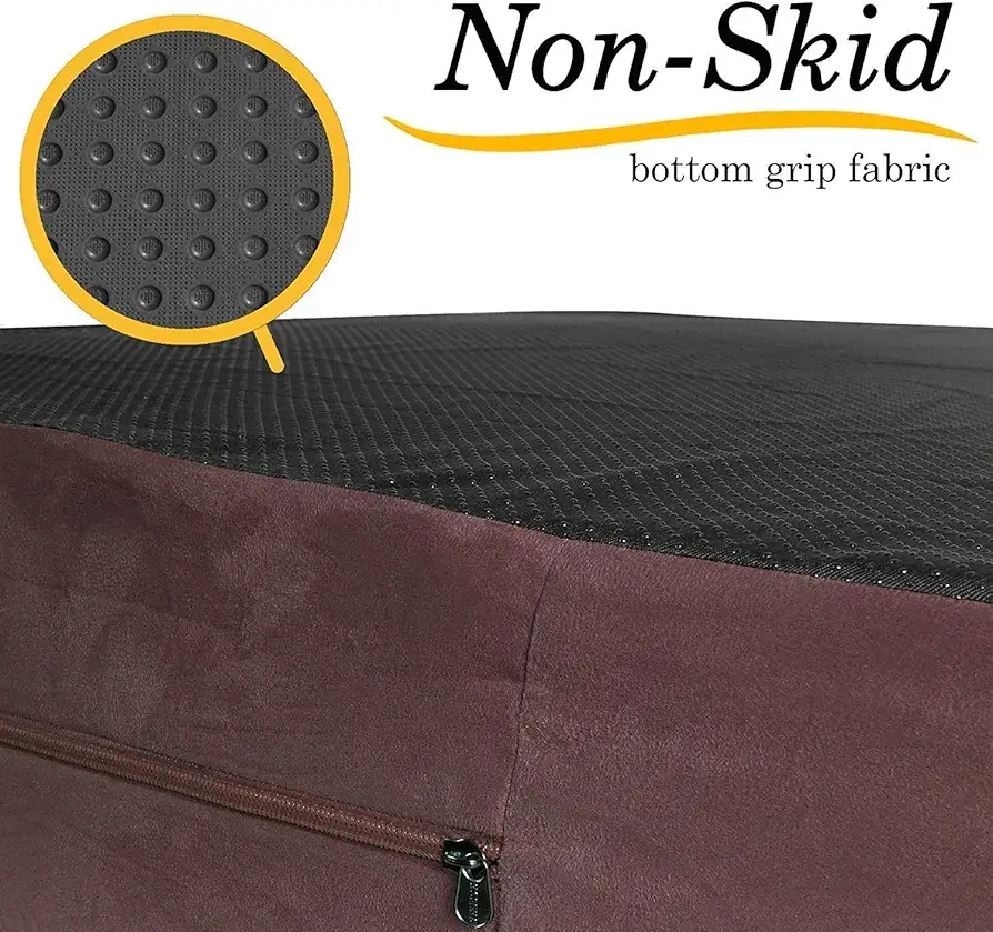 Close-up of KOPEKS Orthopedic Dog Bed non-skid bottom and zipper suede cover