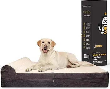 Large dog sleeping on KOPEKS Orthopedic Dog Bed with thick memory foam and waterproof liner