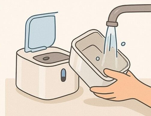Pet water fountain with removable parts being cleaned