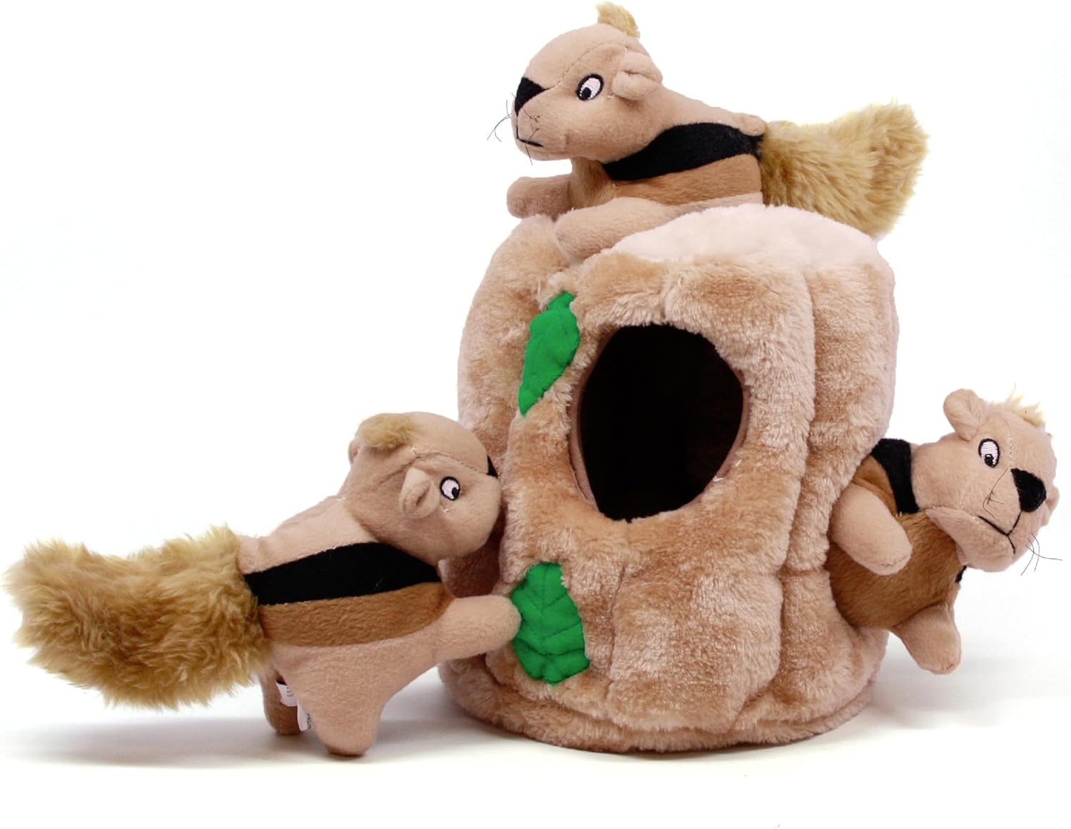 interactive dog toy with squeaky squirrels