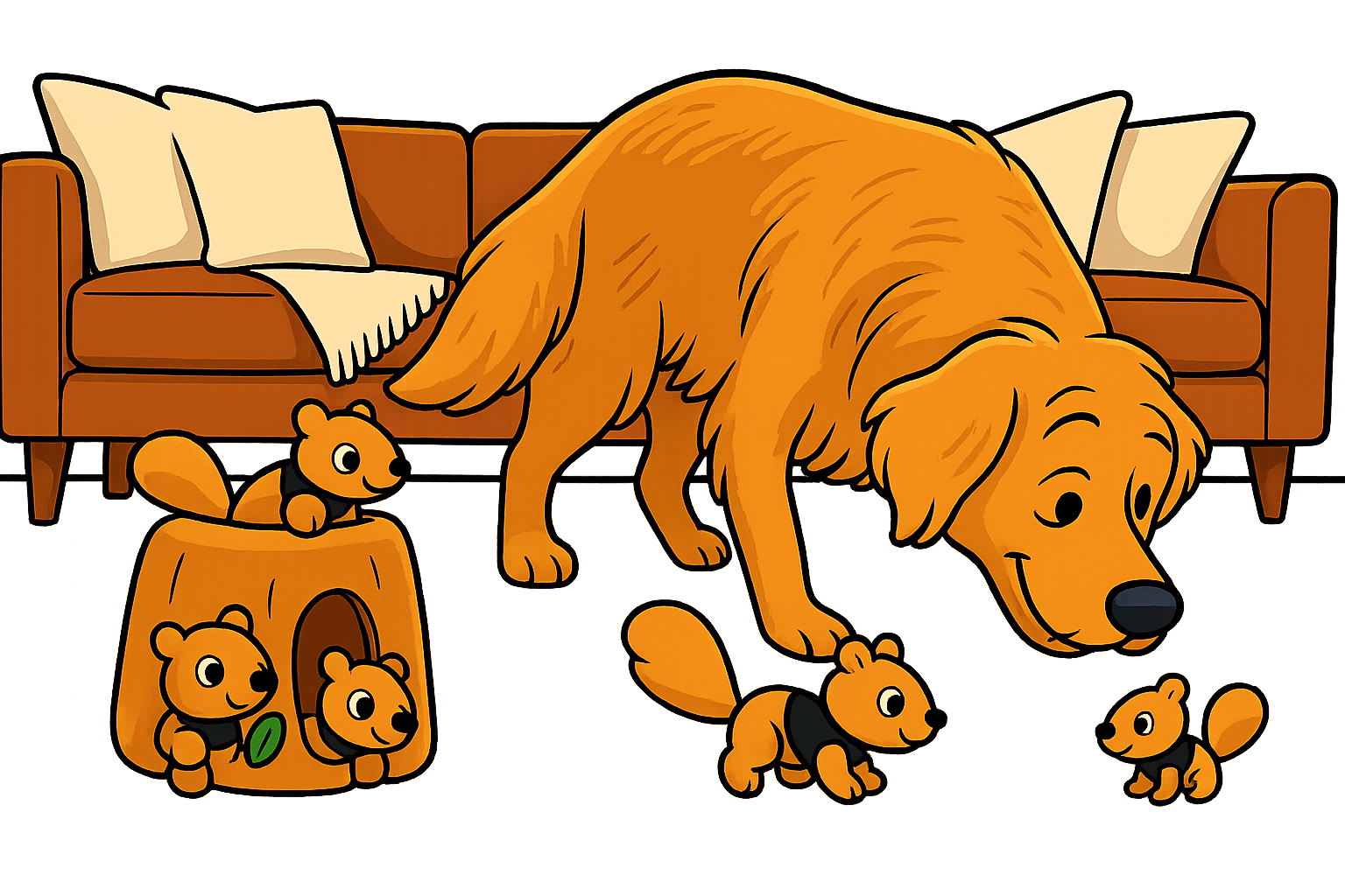 Happy dog and squirrels