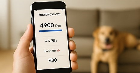 Mobile screen showing dog's activity tracking and fitness data from GPS collar