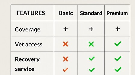 Comparison chart of GPS tracker subscription plans and coverage areas