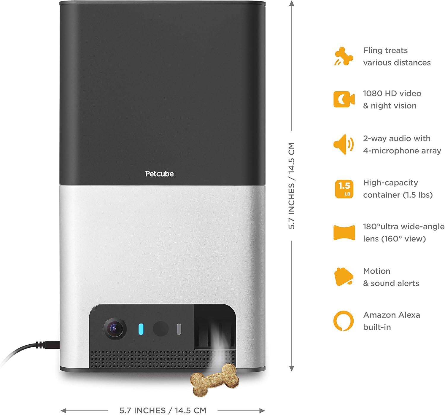 Petcube Bites 2 unboxed with power adapter, USB cable, and quick start guide