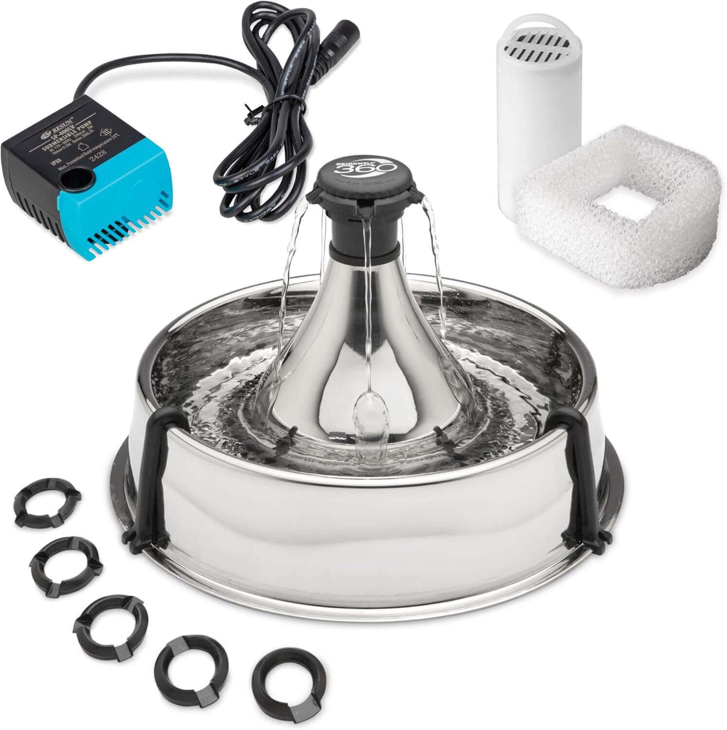 PetSafe Drinkwell Stainless Steel 360 Pet Fountain – 128oz Water Capacity for Dogs