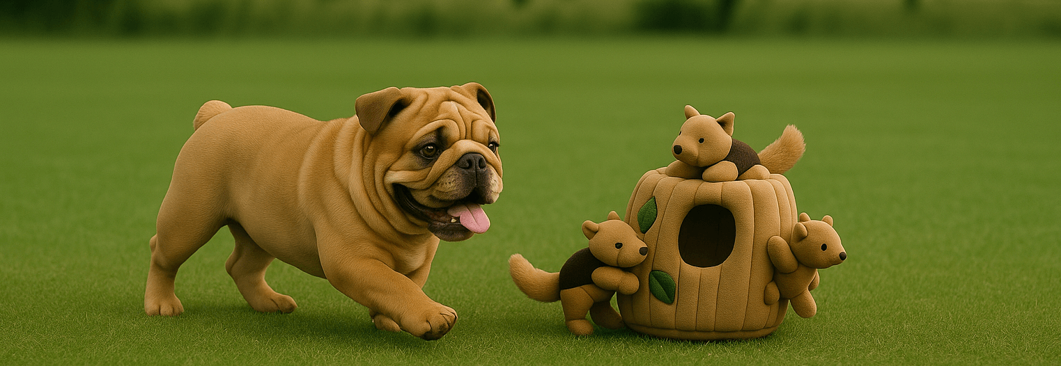 Bulldog puppy with Hide-A-Squirrel Puzzle Toy