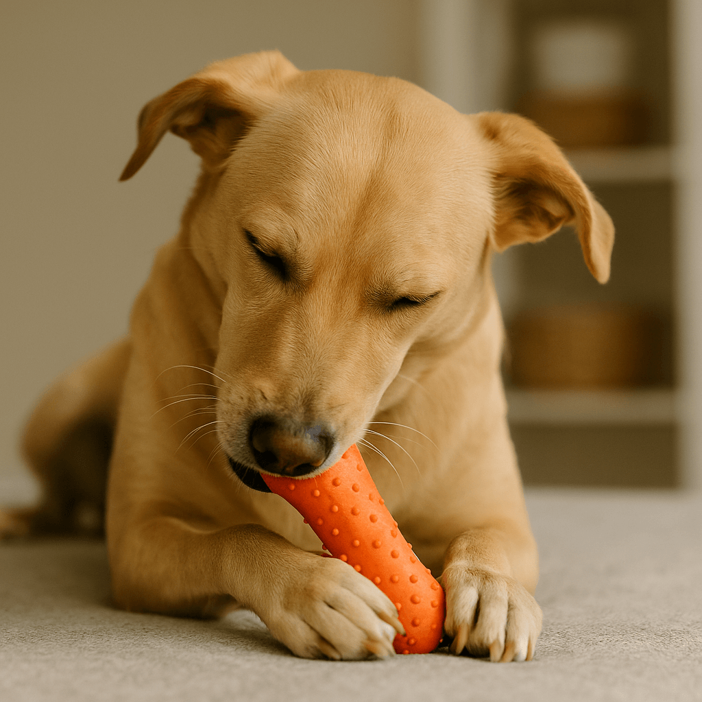 Dog playing with toy