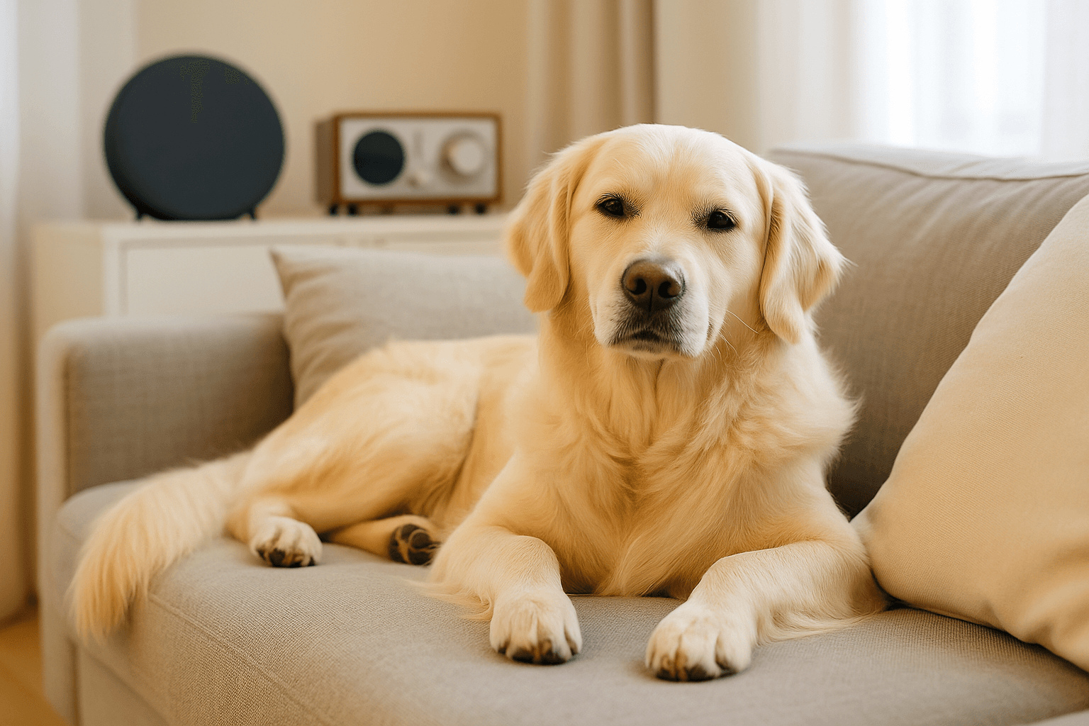 Calm owner with dog