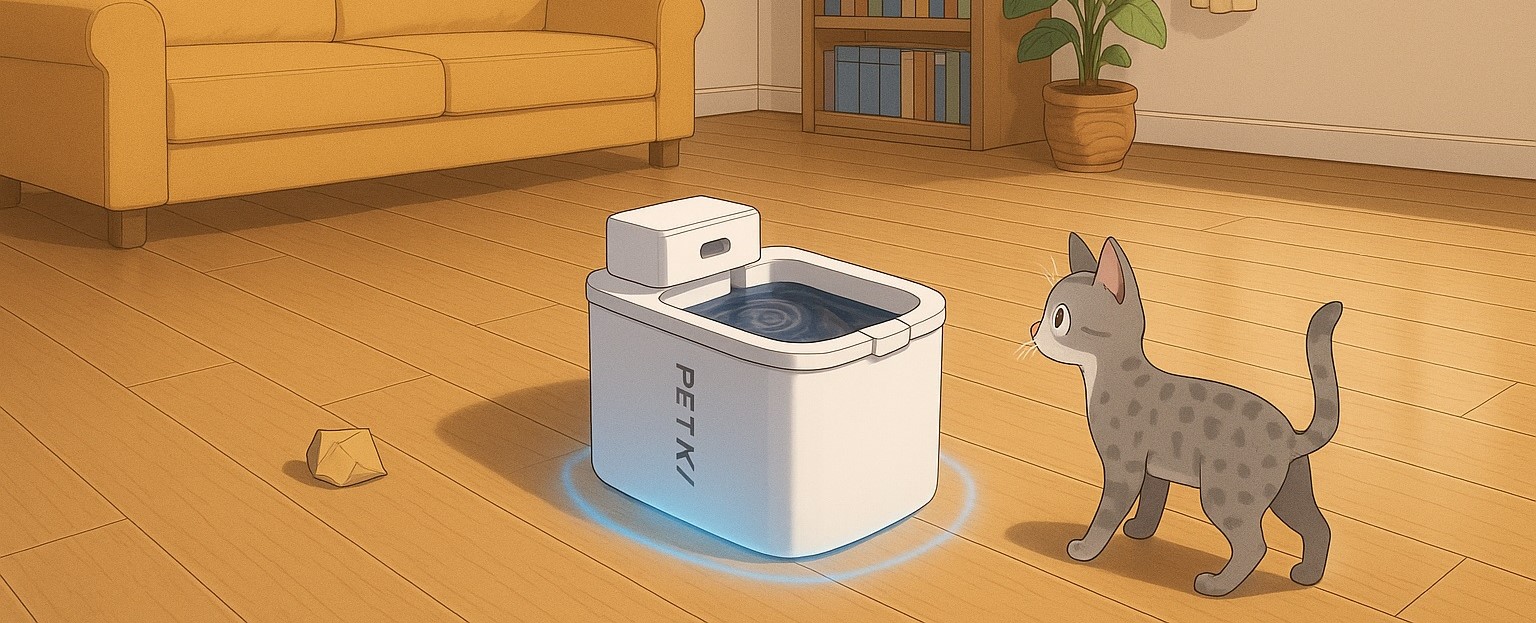Dog drinking peacefully from the PETKIT Eversweet Max water fountain in a modern pet area