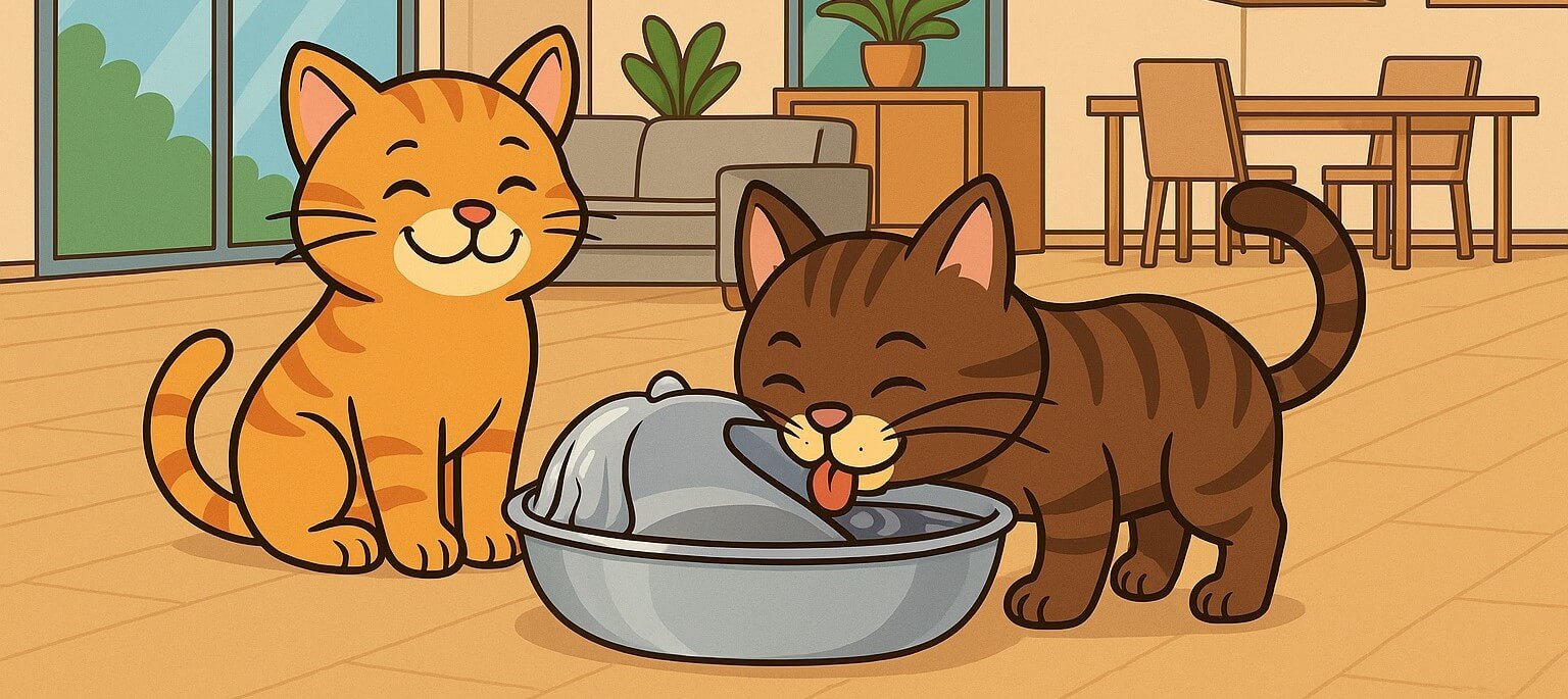 Cat peacefully drinking from the Pioneer Pet Fountain in a cozy home setting