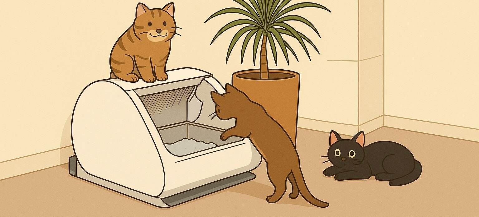 Cat relaxing beside Popur X5 Litter Box in a modern and peaceful home environment