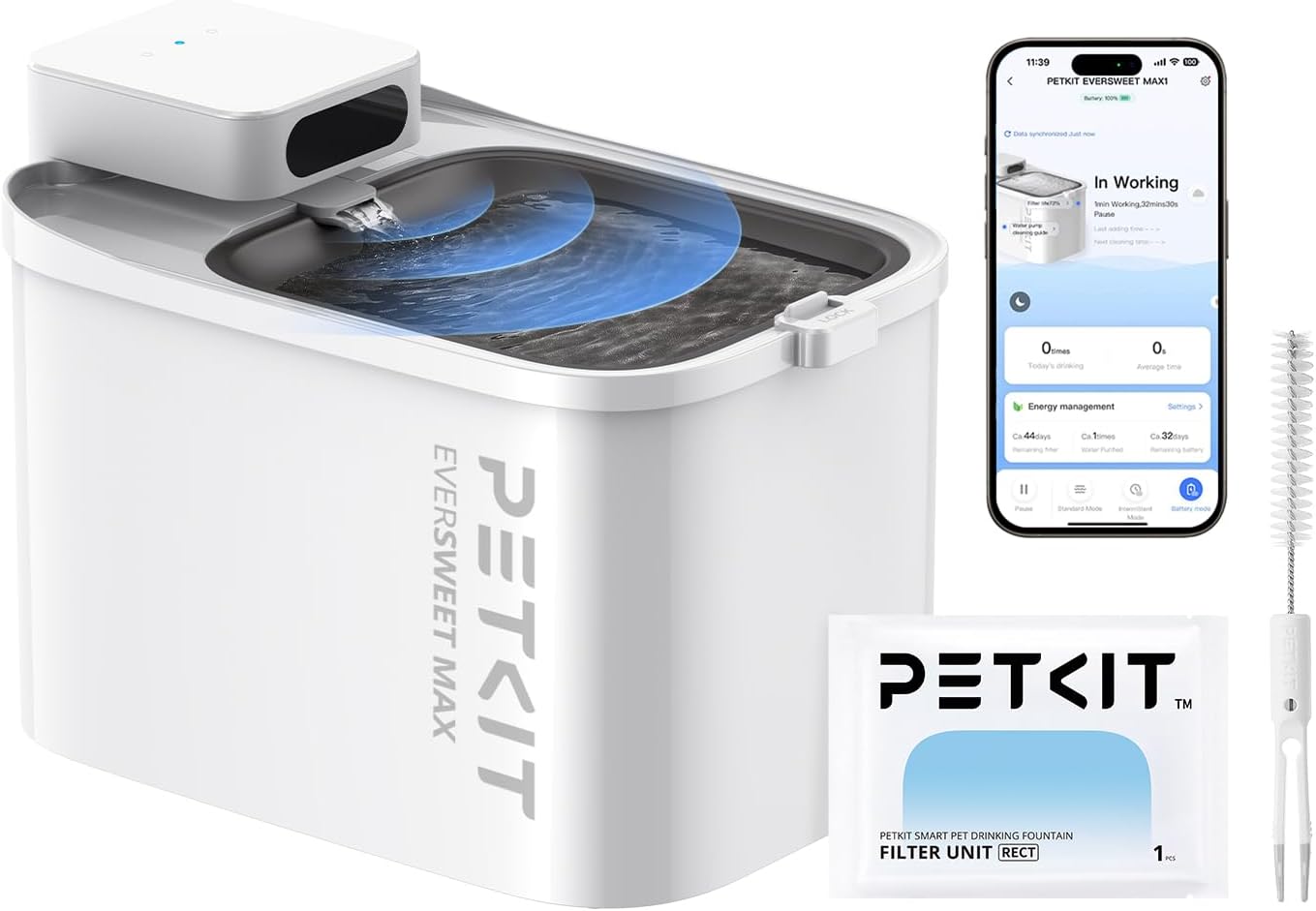 PETKIT Eversweet Max water fountain with stainless steel top and smart features