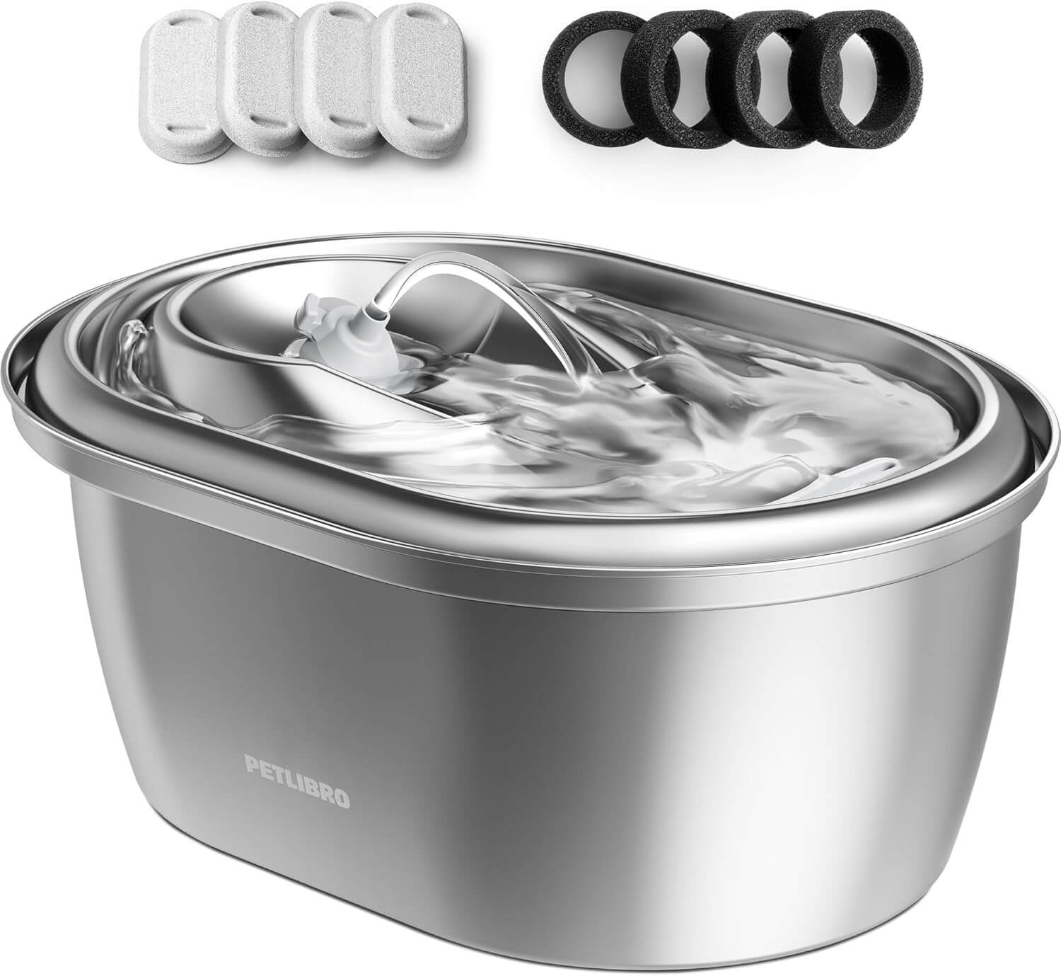 PETLIBRO Cat Fountain with stainless steel body and quiet triple filtration system