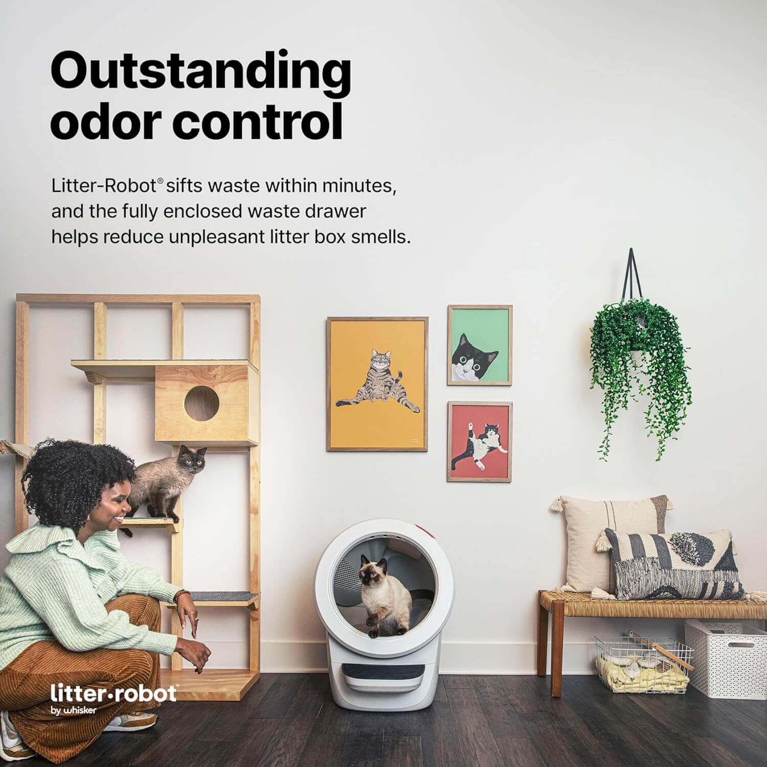 Litter-Robot 4 self-cleaning litter box showing how it rotates to separate cat waste