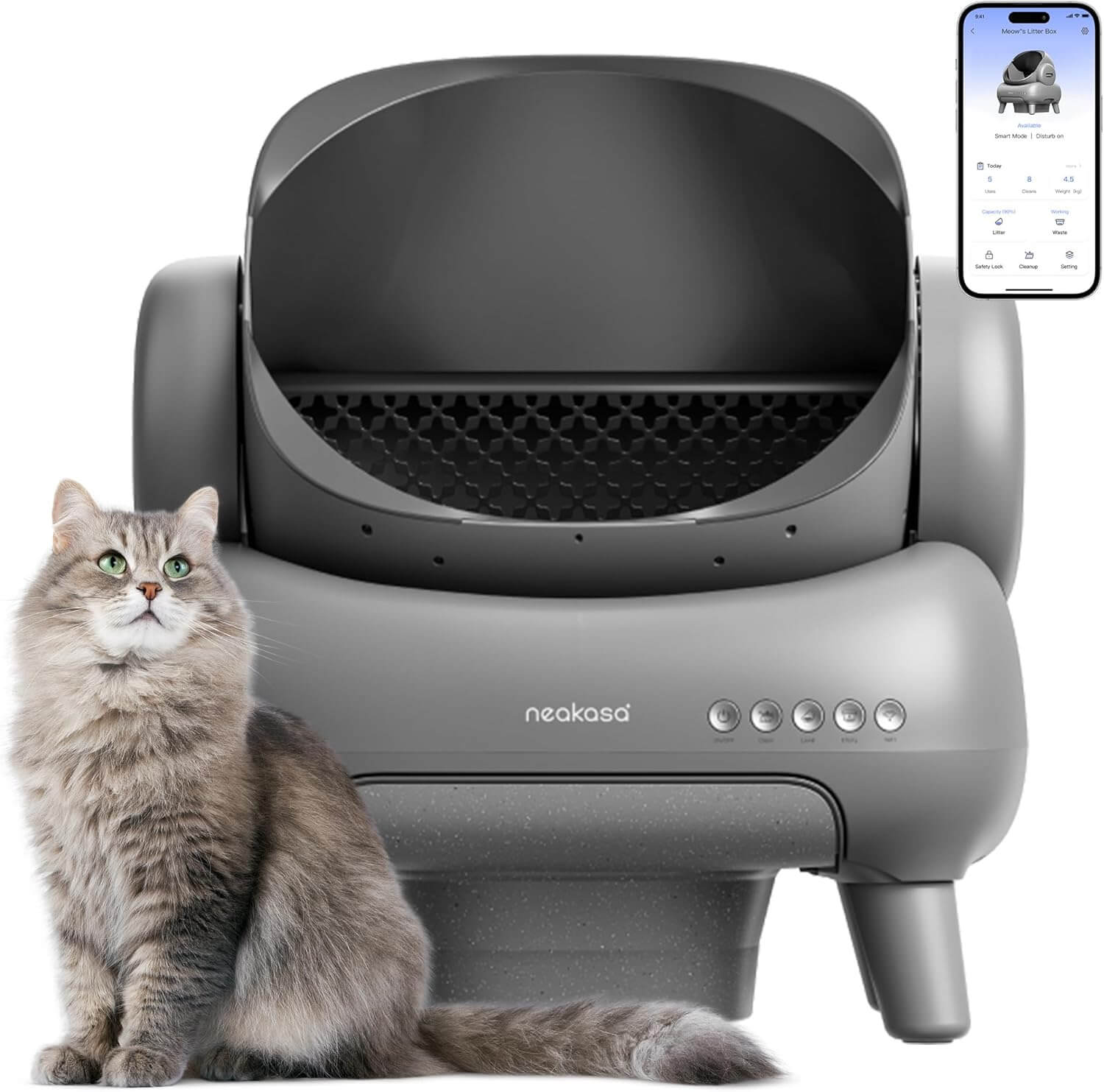 Neakasa M1 open-top self-cleaning litter box with smart app and spacious design