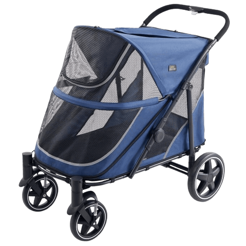 Extra large dog stroller unfolded and folded with dimensions for medium and large dogs