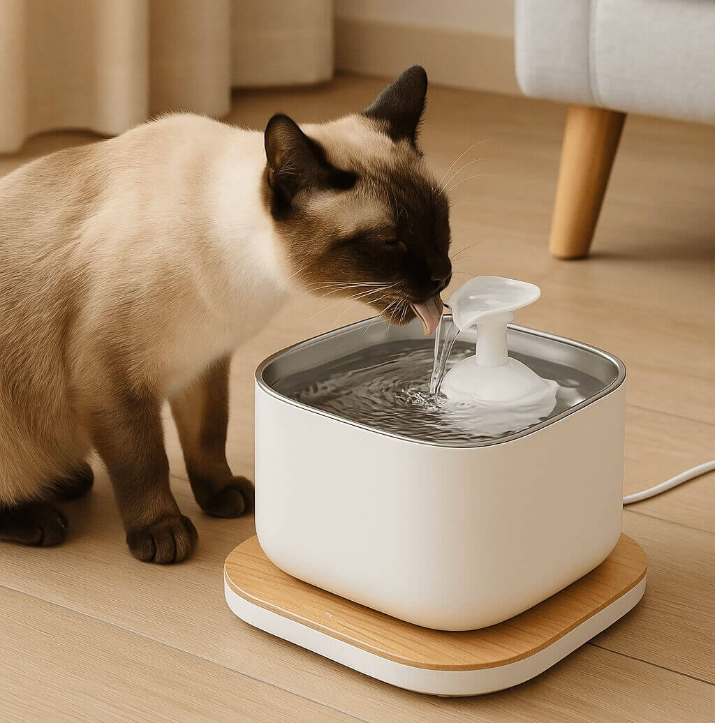 Cat drinking from PETLIBRO Cat Water Fountain – Dual Flow Mode with continuous and interval water settings