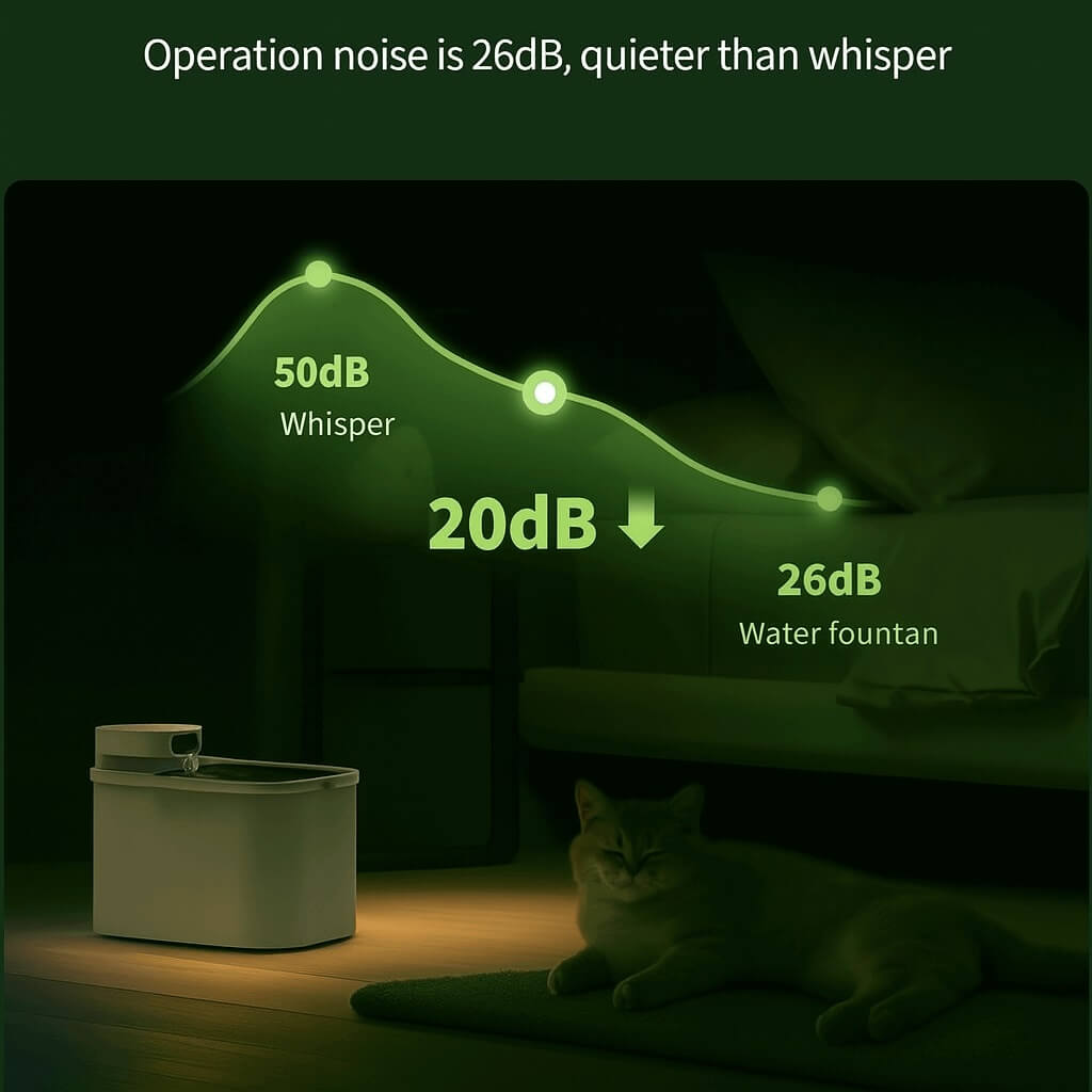 PETKIT Eversweet Max silent operation – ultra-quiet pet fountain with 26dB noise level, quieter than a whisper, ideal for nighttime use