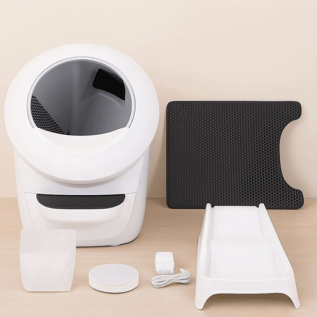 Litter-Robot 4 complete bundle with accessories: ramp, litter mat, waste drawer liners, OdorTrap packs and holder