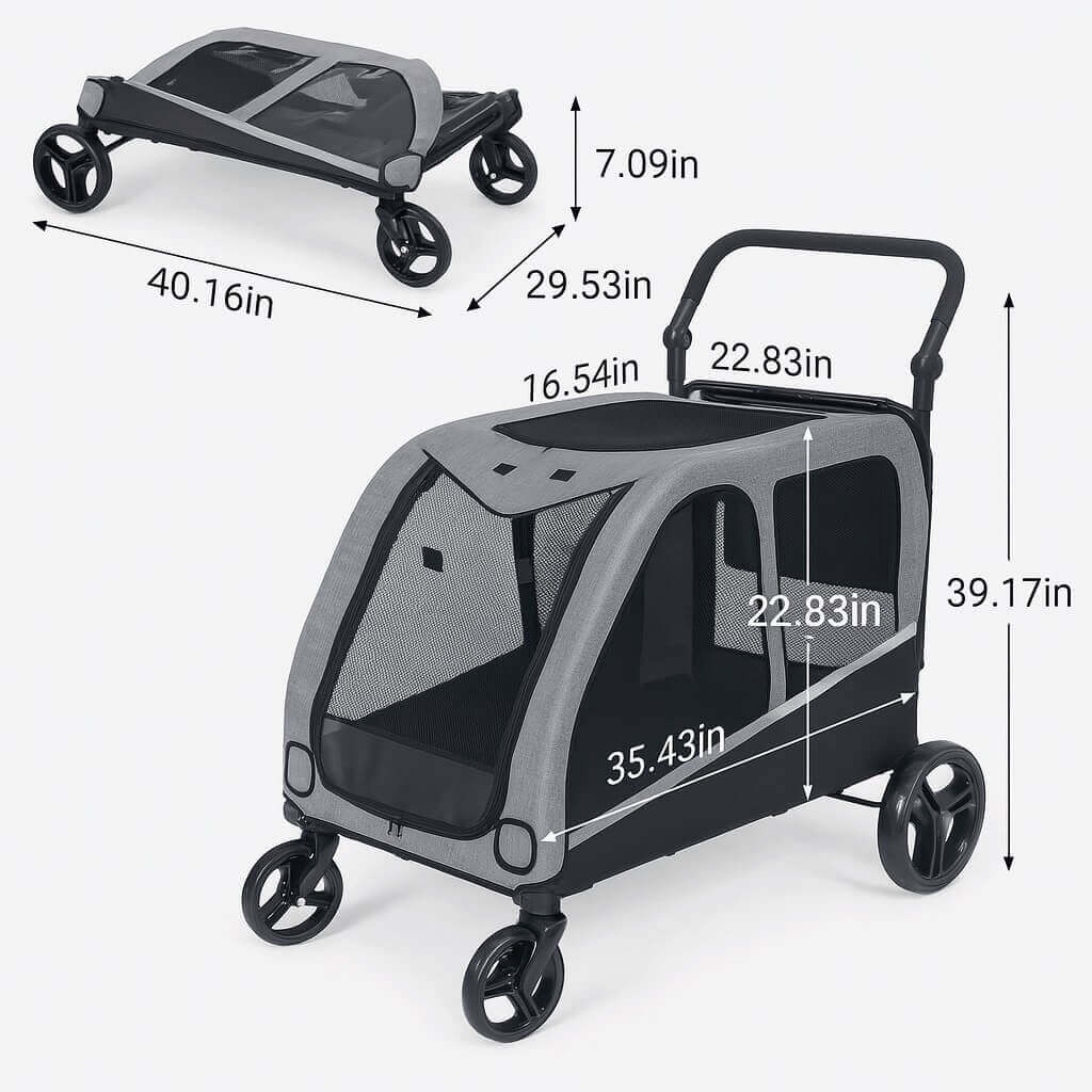What’s in the box: extra large dog stroller disassembled with accessories – easy assembly and storage