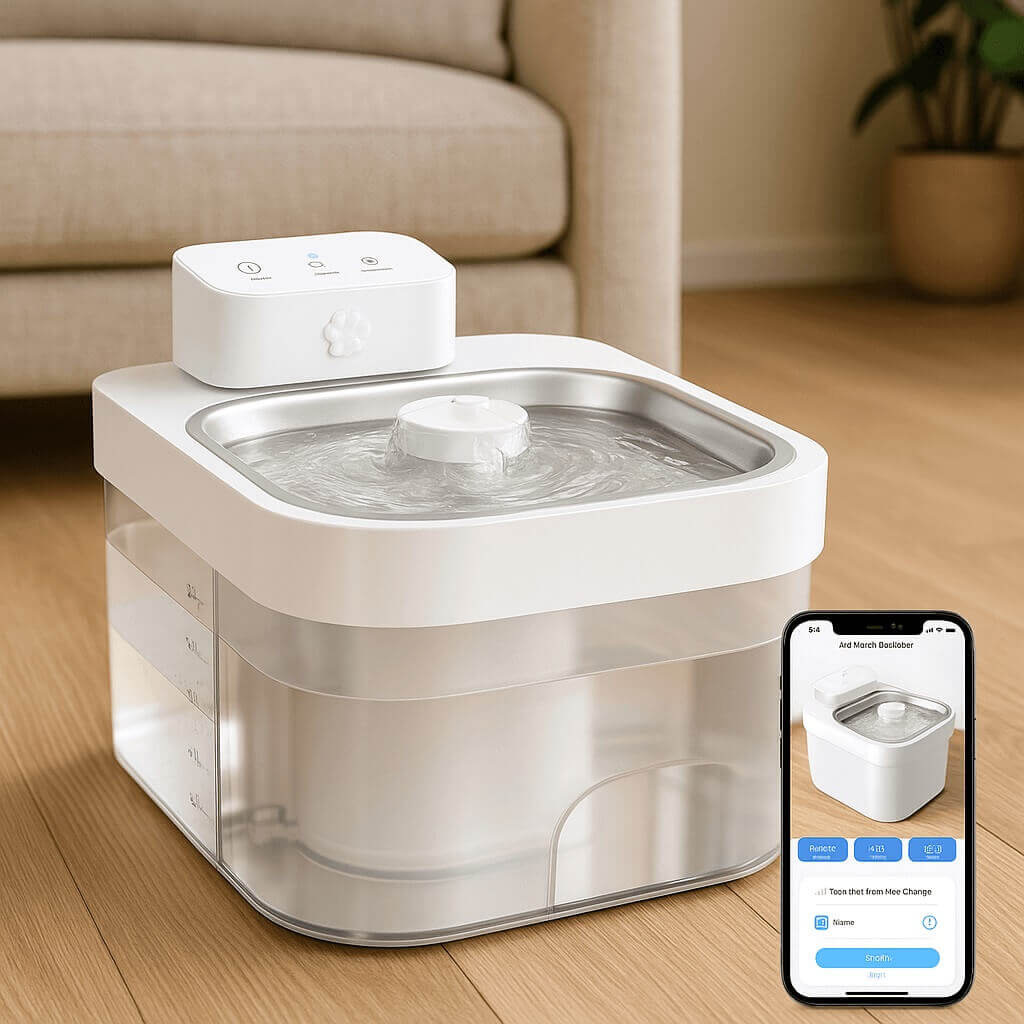 Cat water fountain with app monitoring and LED status – smart BPA-free design for multiple cats (2025)