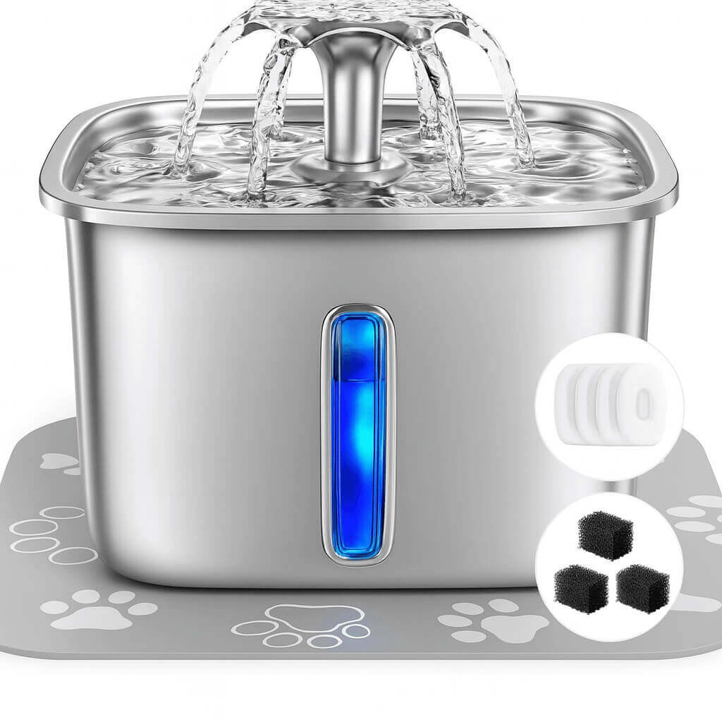 Veken stainless steel cat water fountain – triple filtration system with ultra-quiet pump and BPA-free materials (2025)