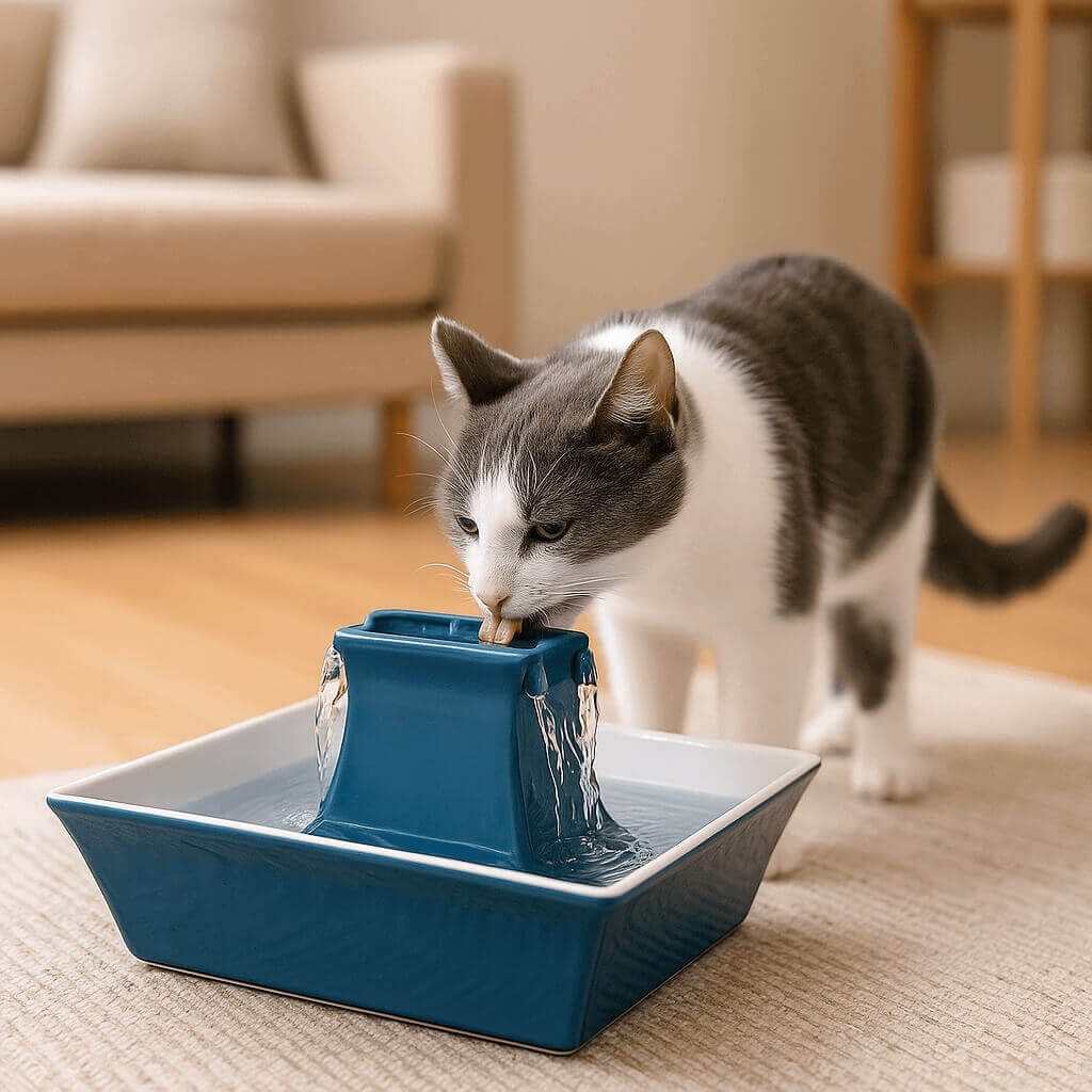 PetSafe Drinkwell Pagoda ceramic cat water fountain – dual free-falling streams with carbon filter – cat drinking (2025)