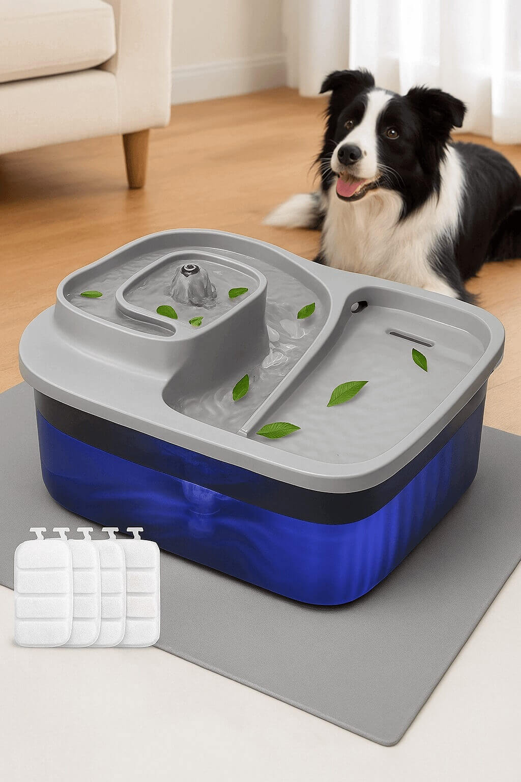 Veehoo 2.4-gallon elevated dog water fountain with splash protection – ideal for indoor and outdoor use