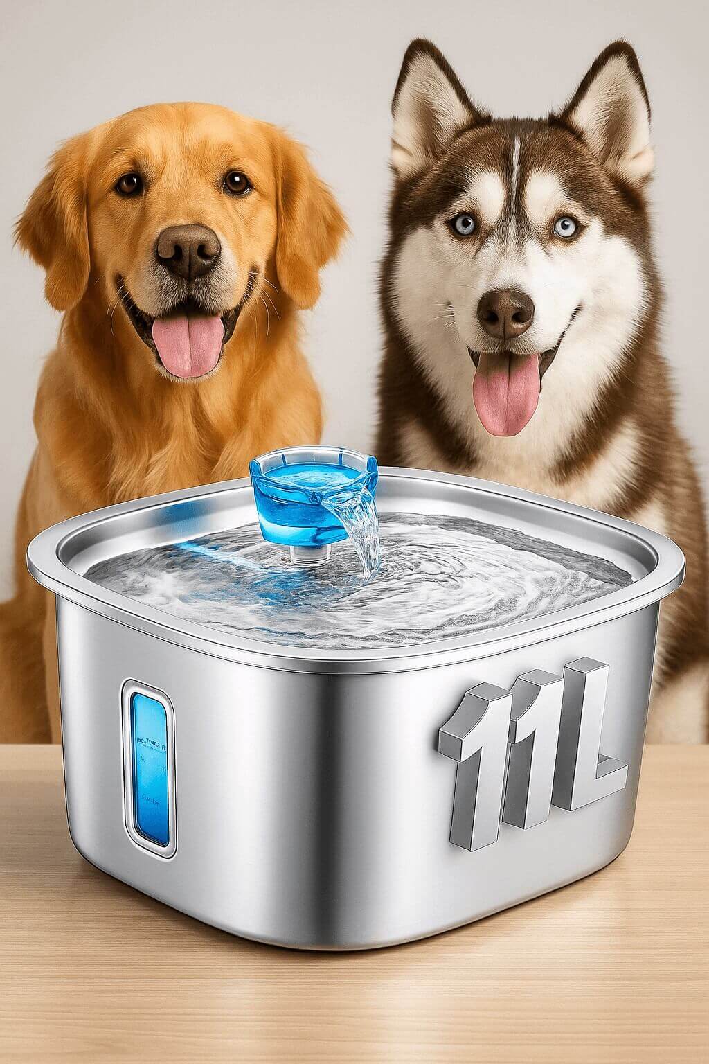 Large stainless steel dog water fountain with high-capacity bowl and filter – hygienic option for big dogs and multi-pet homes