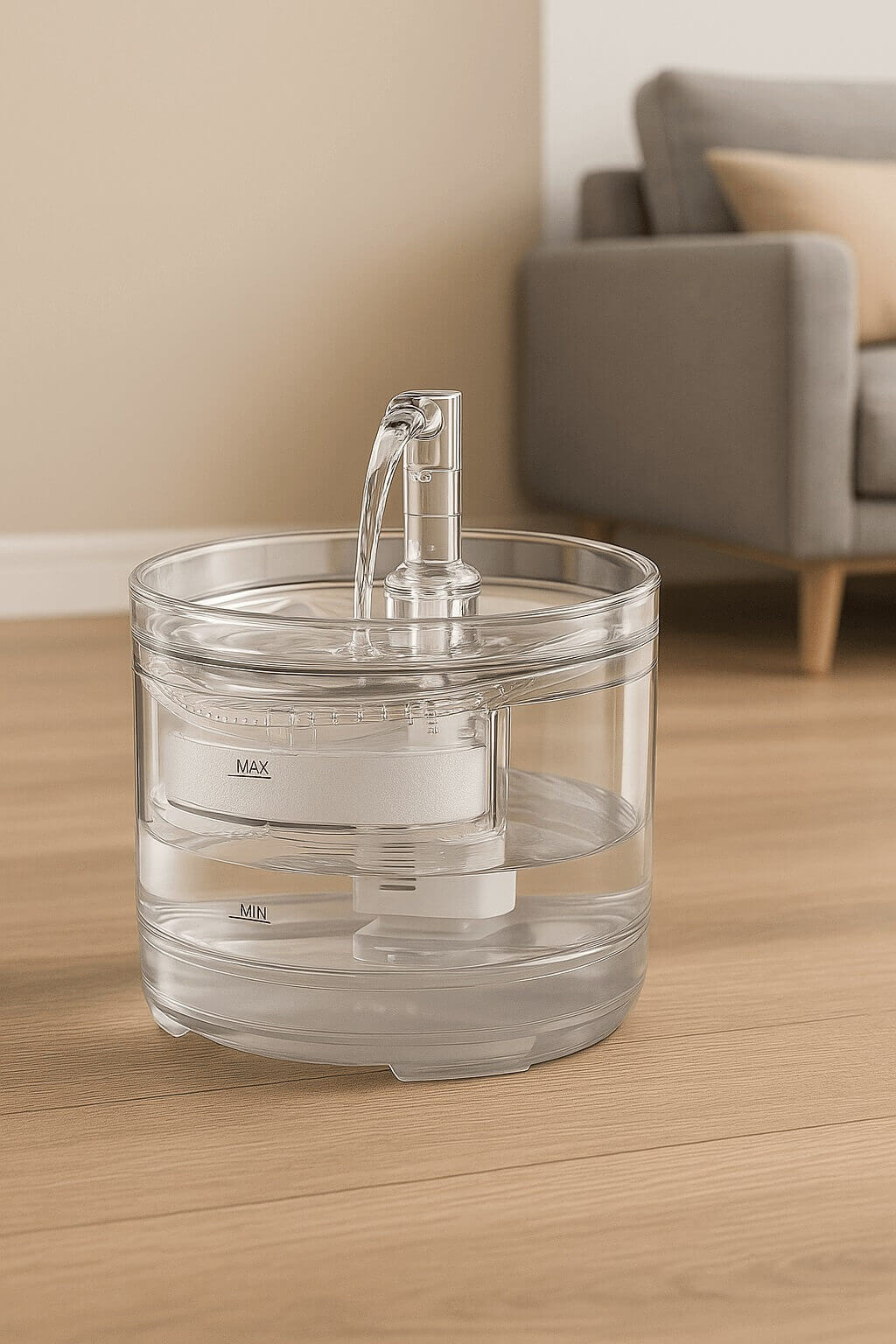 NPET transparent cat water fountain with ultra-quiet pump – easy to monitor water levels and filter system