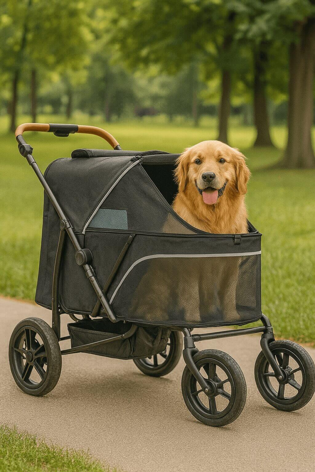 Spacious dog stroller for large dogs with dual entry design