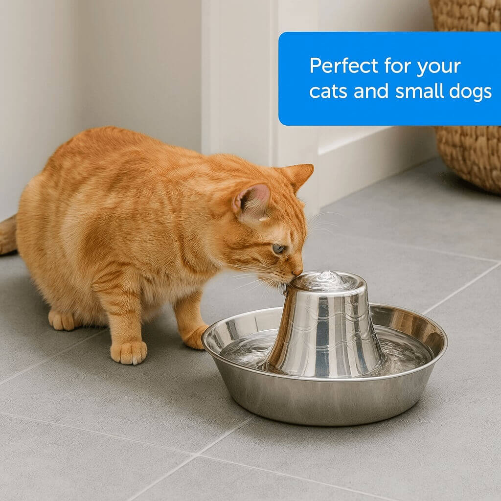 How the PetSafe Drinkwell 2-Gallon Fountain works – large stainless steel design with free-falling stream