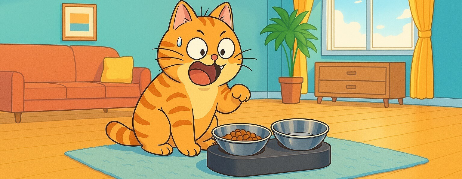 Happy orange cat enjoying mealtime with the PETKIT Raised Bowl 2025 – elevated comfort and health in a cozy living room