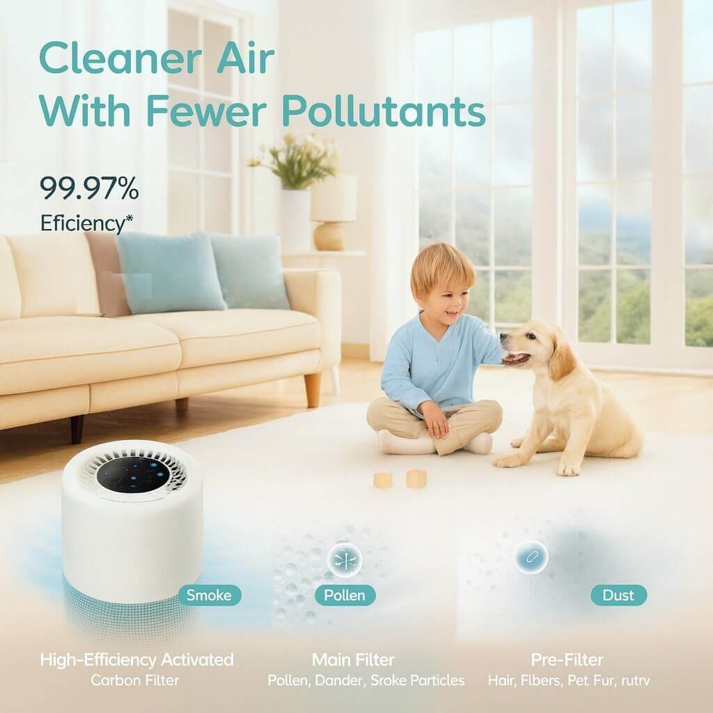 LEVOIT air purifier box contents: purifier, filter, manuals