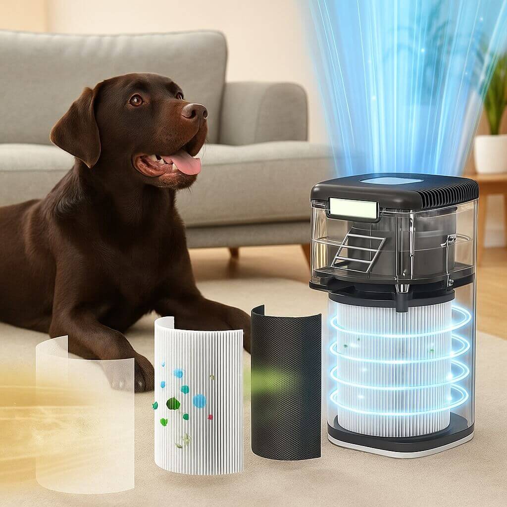 Contents of WELOV Smart Air Purifier box: unit and filters