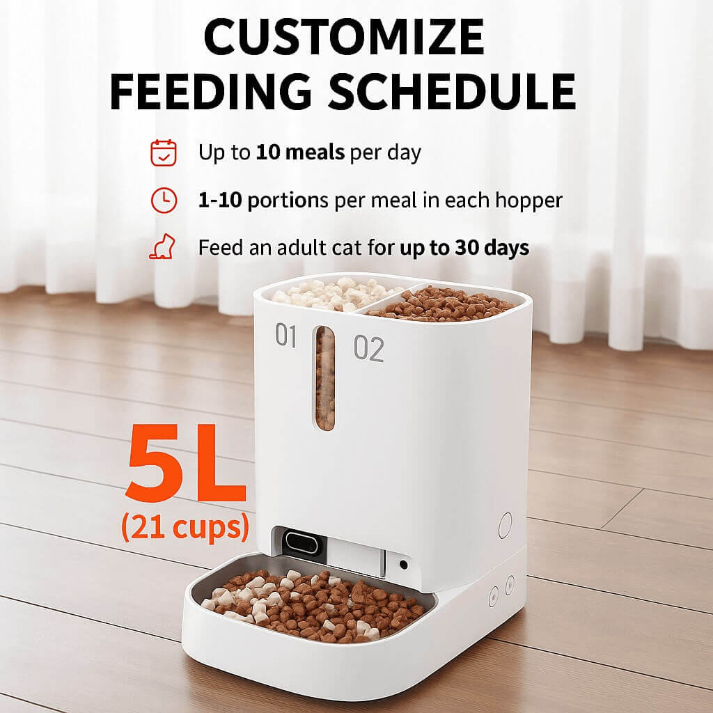 PETKIT Automatic Cat Dog Feeder 2025 dual hopper with AI camera, night vision, and app-controlled feeding system