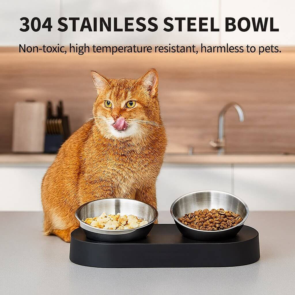 PETKIT Raised Bowl 2025 – dual stainless steel bowls on non-slip stand for cats and dogs
