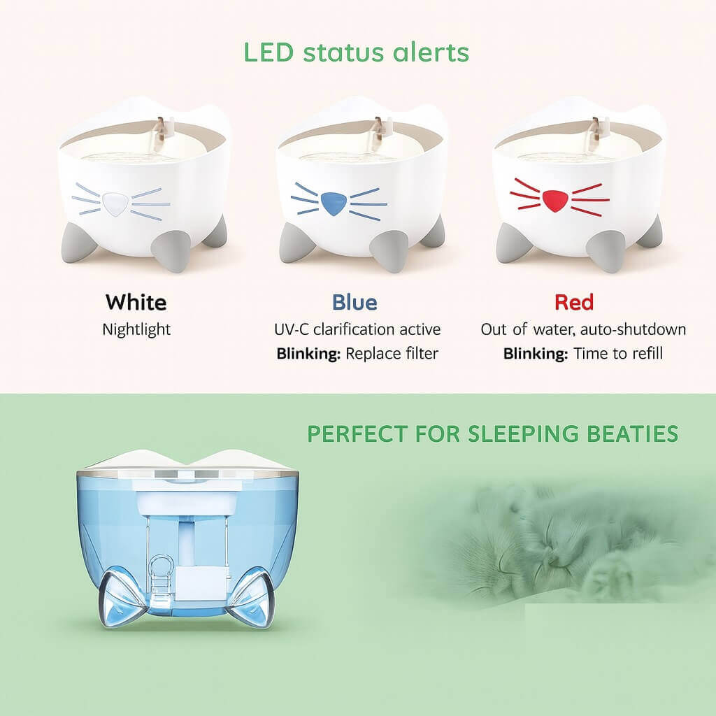 Catit PIXI Smart Fountain LED alerts and safety features