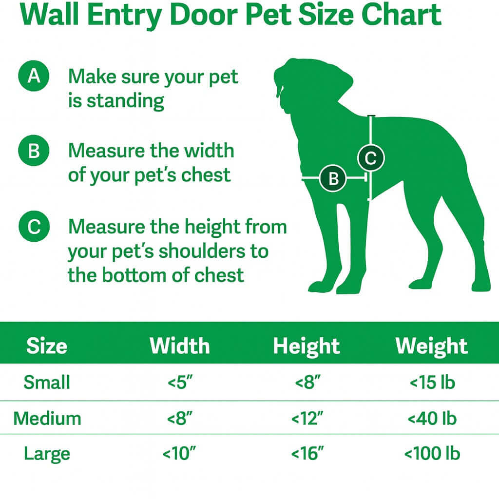 PetSafe Wall Entry Pet Door Size Chart – Small, Medium and Large for dogs and cats