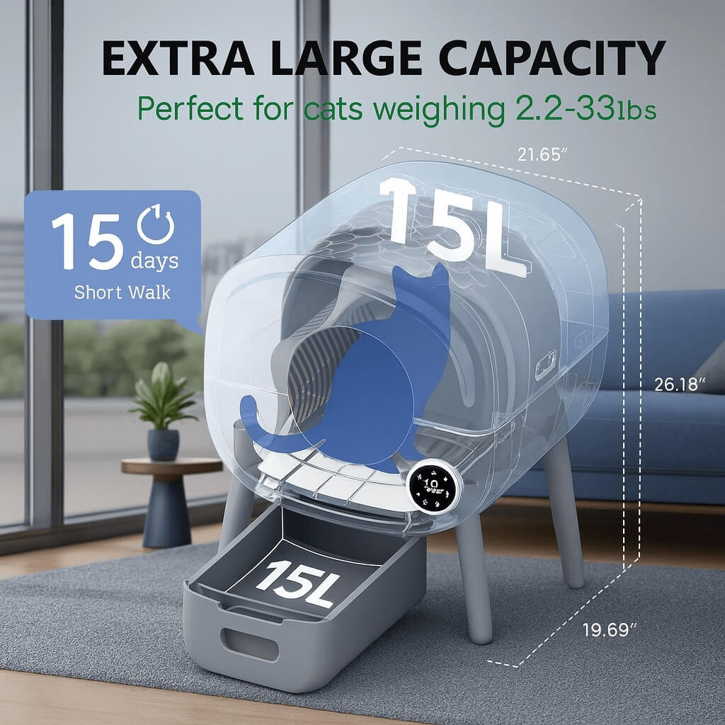 Cumrige Self-Cleaning Litter Box with 15L drawer and extra-large interior