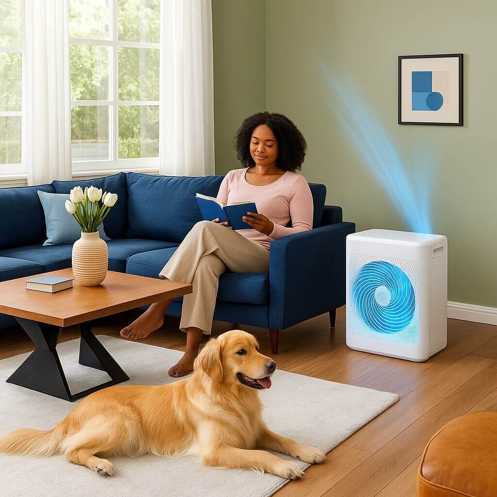 LEVOIT Vital 200S-P Air Purifier in a modern home with pets