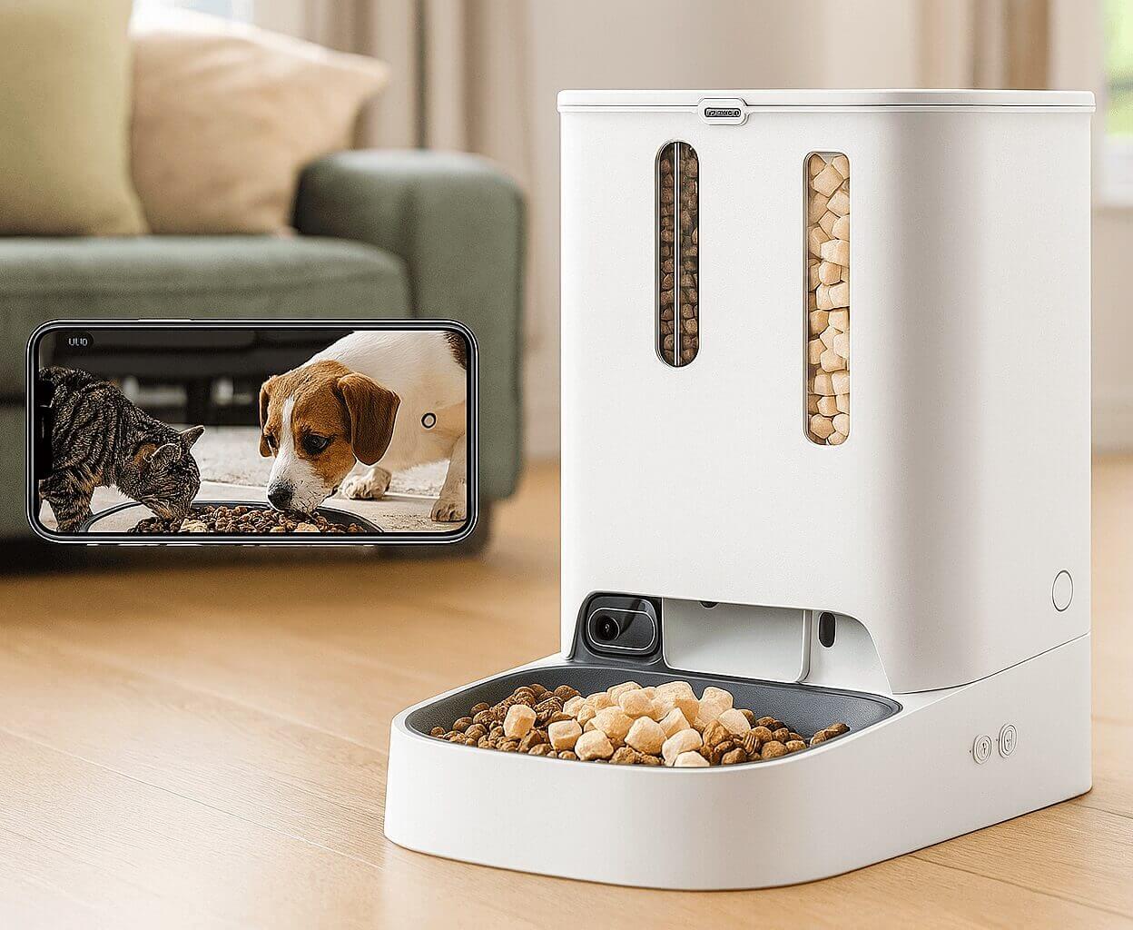 PETKIT Automatic Cat Dog Feeder with Camera, dual hopper, AI features, and 1080P HD video