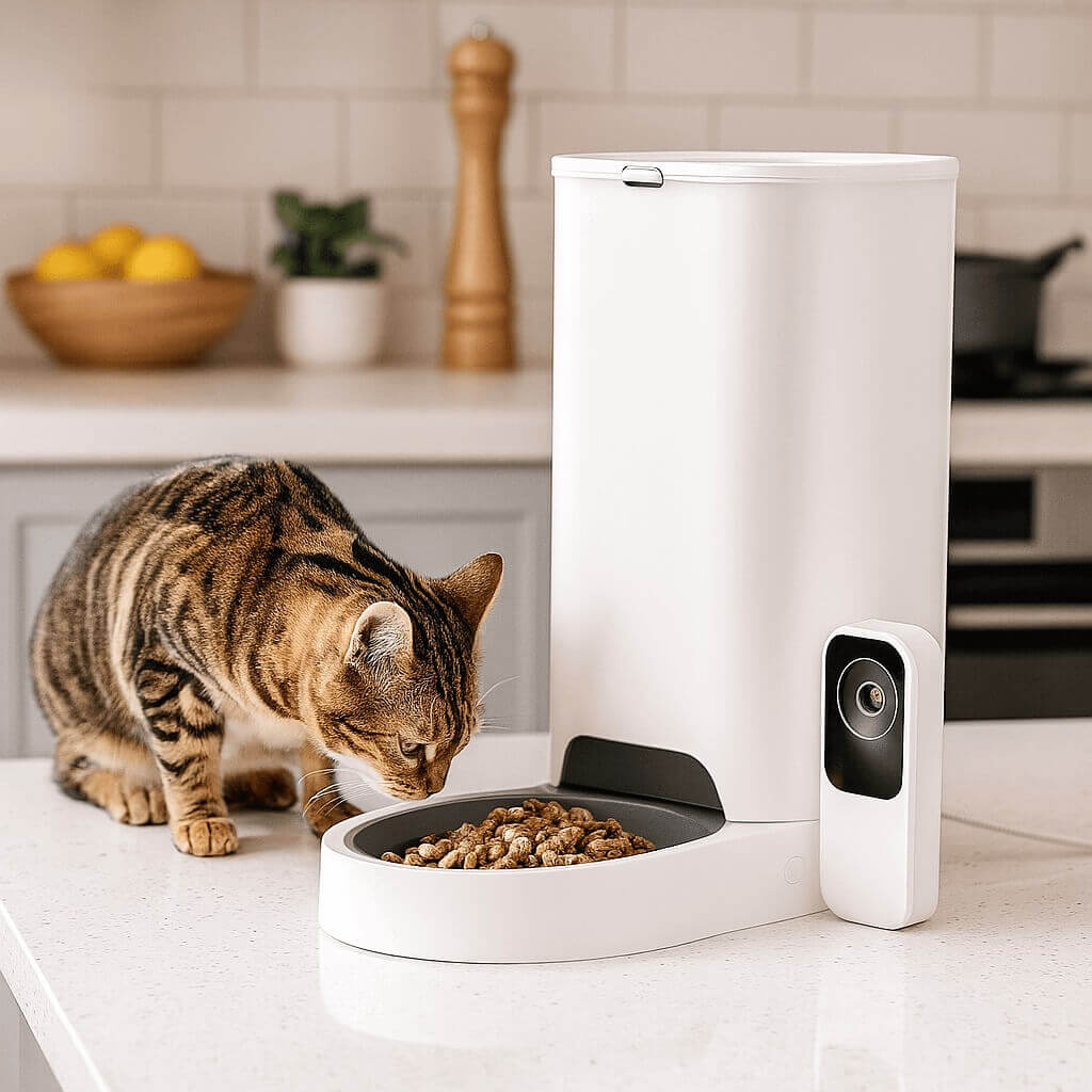 PETKIT Automatic Cat Feeder with 1080P camera, 2-way audio, WiFi app control, and compact single-hopper design