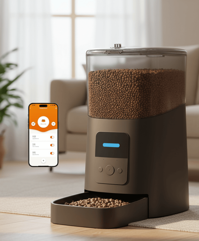 WOPET 6L Automatic Pet Feeder – Wi-Fi smart dispenser with app control, customizable meal portions, voice alerts, and anti-clog design for dogs and cats